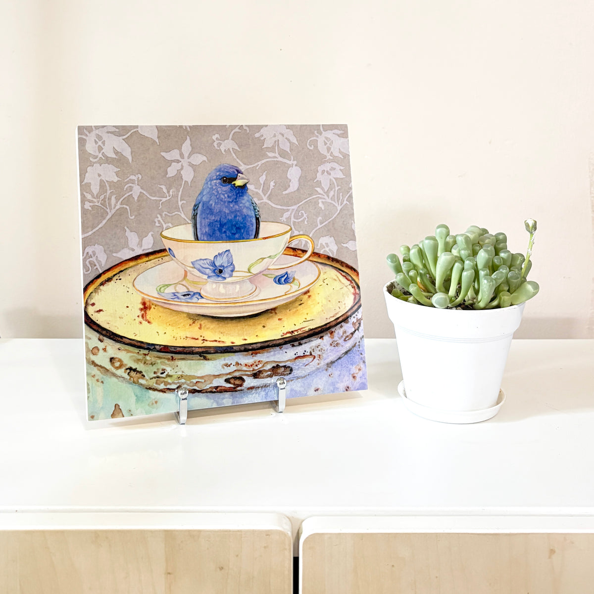 Bunting in a Cup - Wood Mounted Art Print