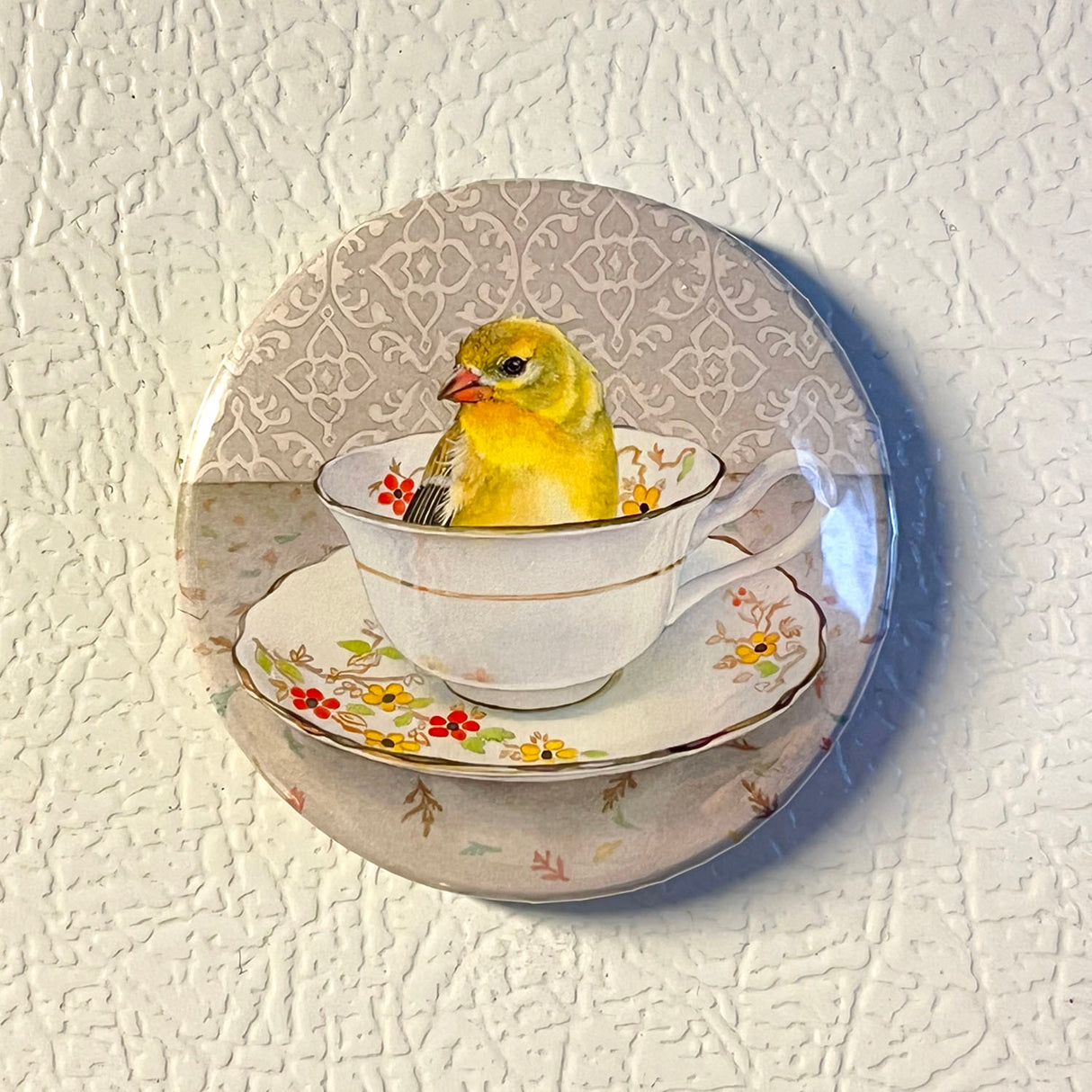 Finch in a Cup - Art Magnet