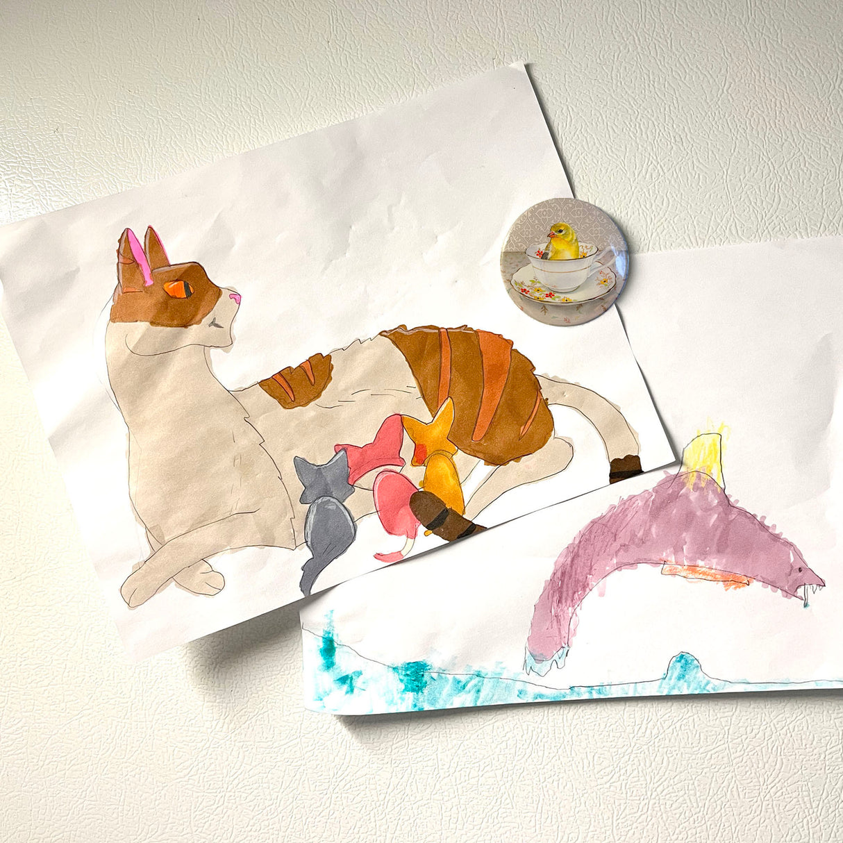 Finch in a Cup - Art Magnet