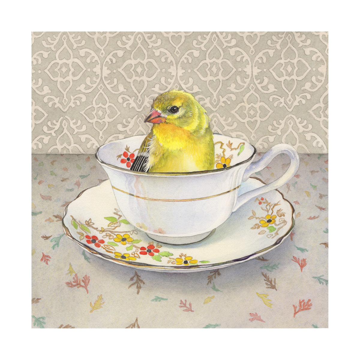 Finch in a Cup - Wood Mounted Art Print
