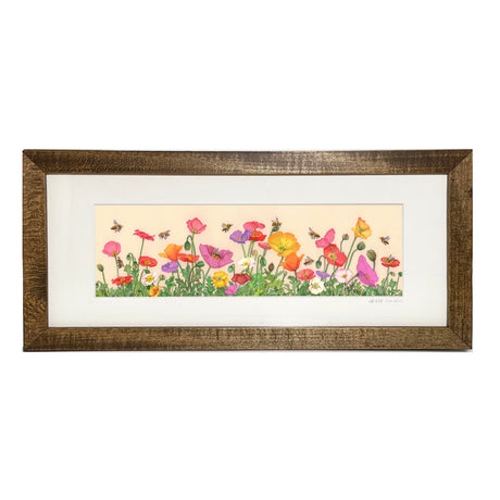 Poppies and Bees (long format framed print)