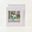 art card of watercolour painting of apple blossoms in old canning jars on window ledge