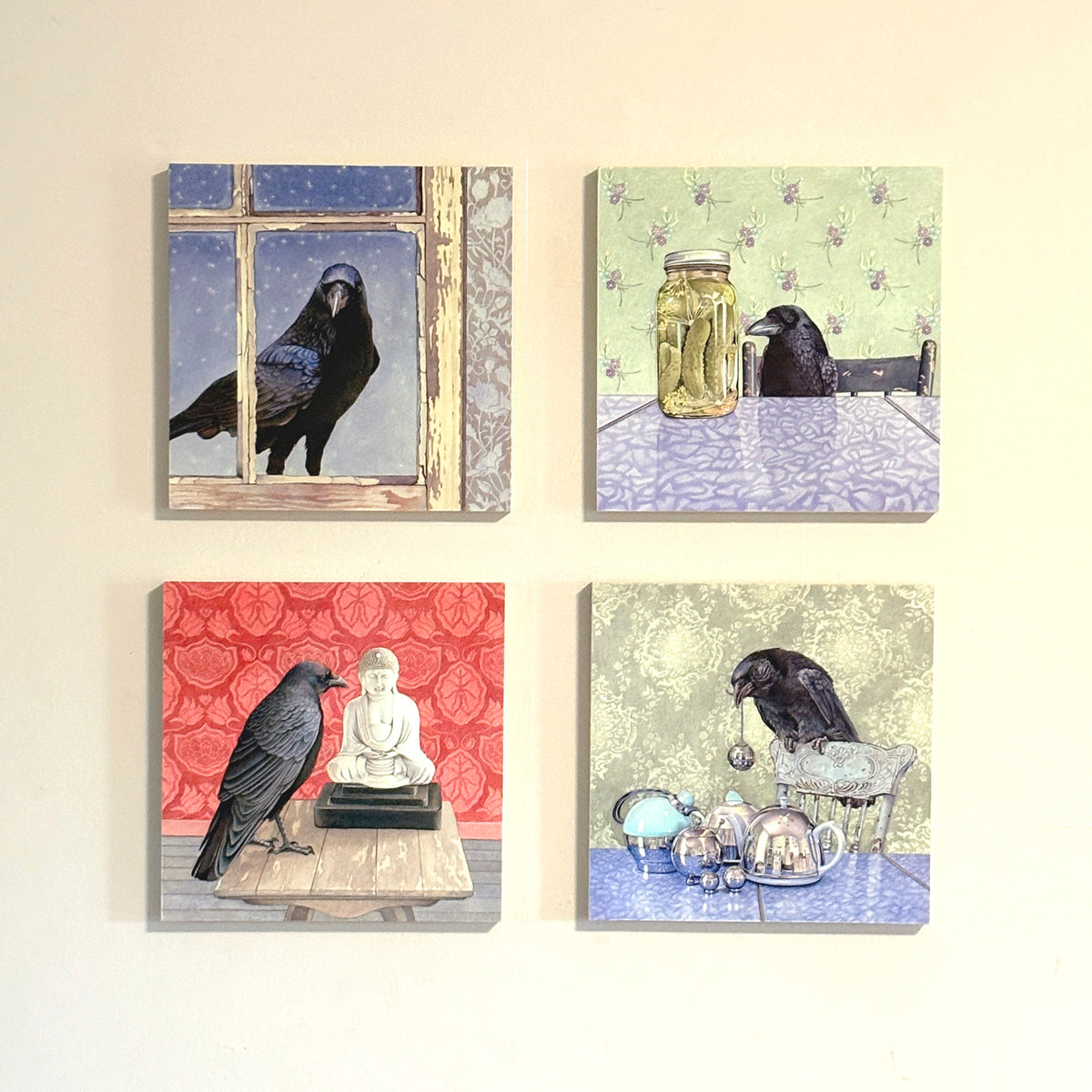 Crow Collects - Wood Mounted Art Print