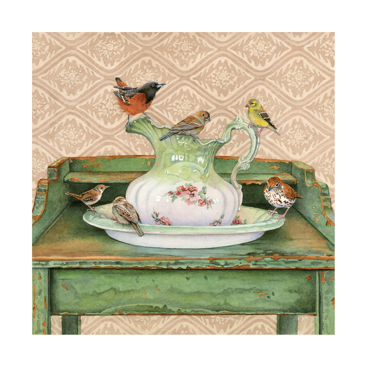 At the Washstand - Wood Mounted Art Print