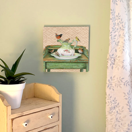 At the Washstand - Wood Mounted Art Print