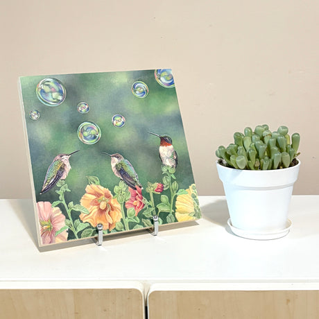 Bubble Birds - Wood Mounted Art Print
