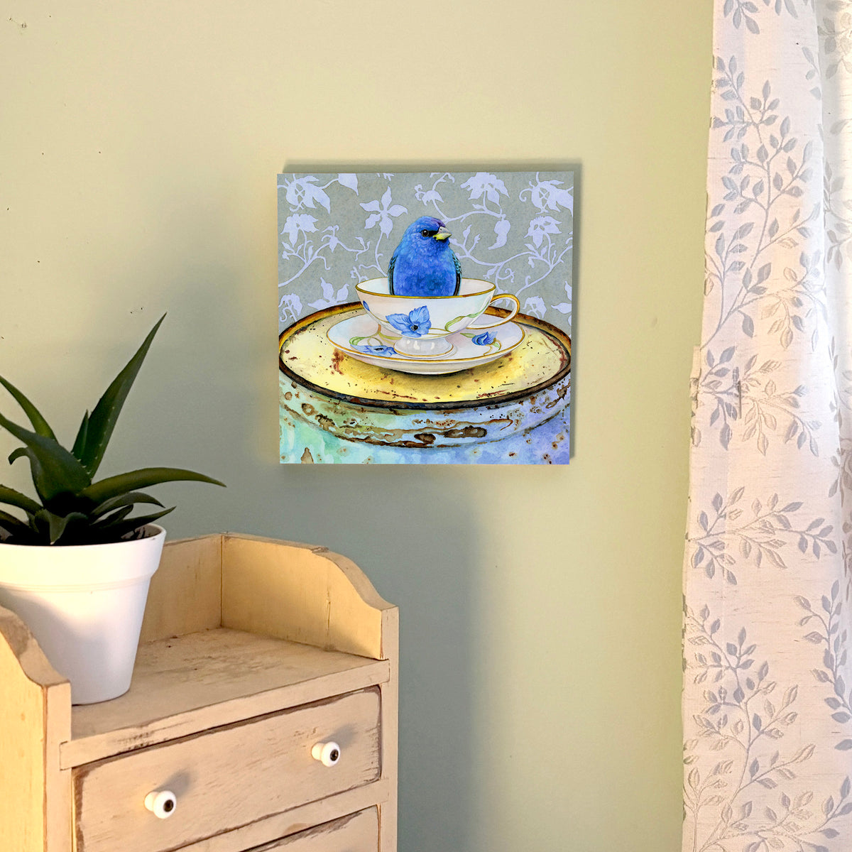 Bunting in a Cup - Wood Mounted Art Print