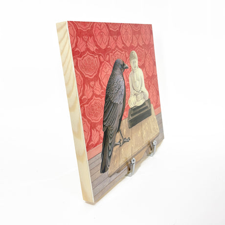 Crow Consults the Buddha - Wood Mounted Art Print