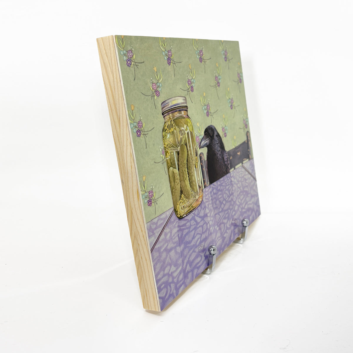 Crow Wants a Pickle - Wood Mounted Art Print