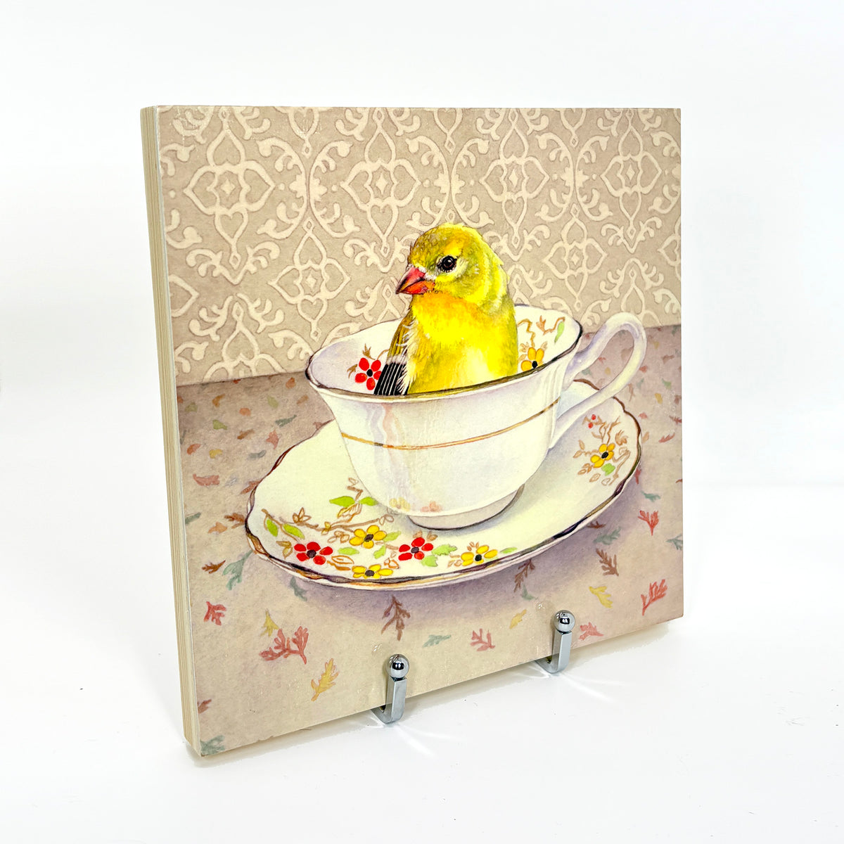 Finch in a Cup - Wood Mounted Art Print