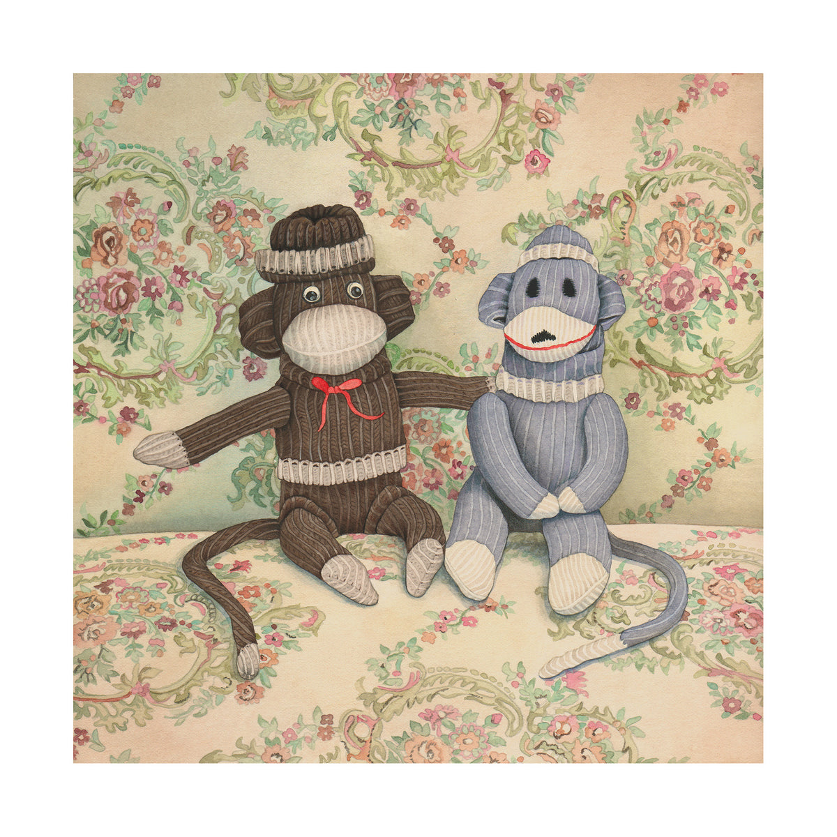 Sock Monkeys - Wood Mounted Art Print