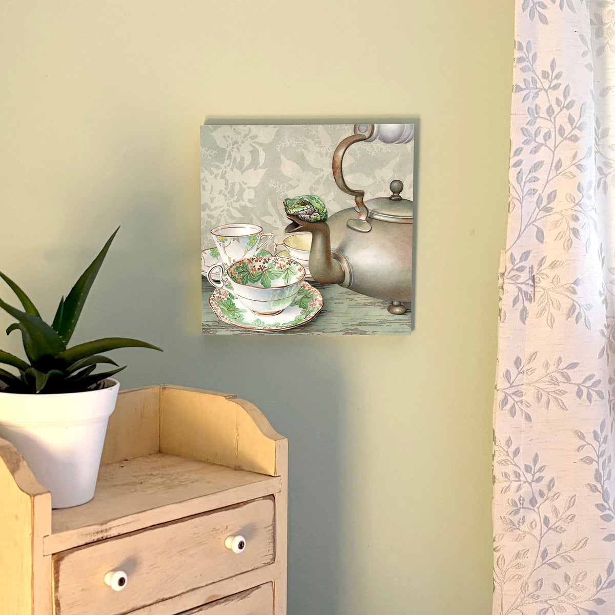Tea Frog - Wood Mounted Art Print