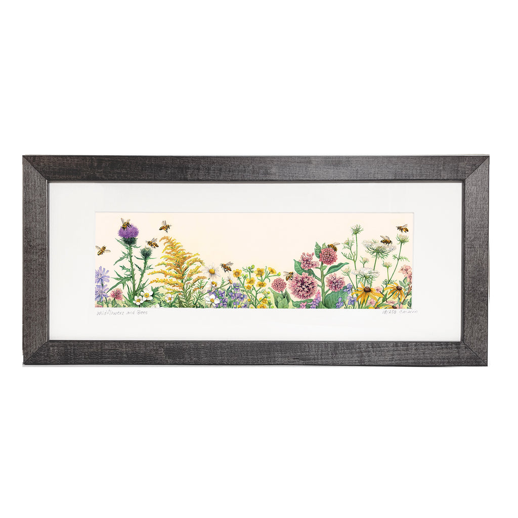 Wildflowers and Bees (long format framed print)