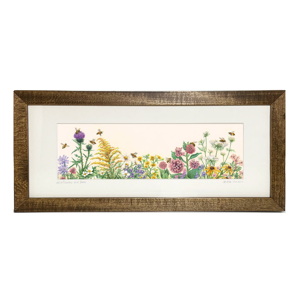 Wildflowers and Bees (long format framed print)