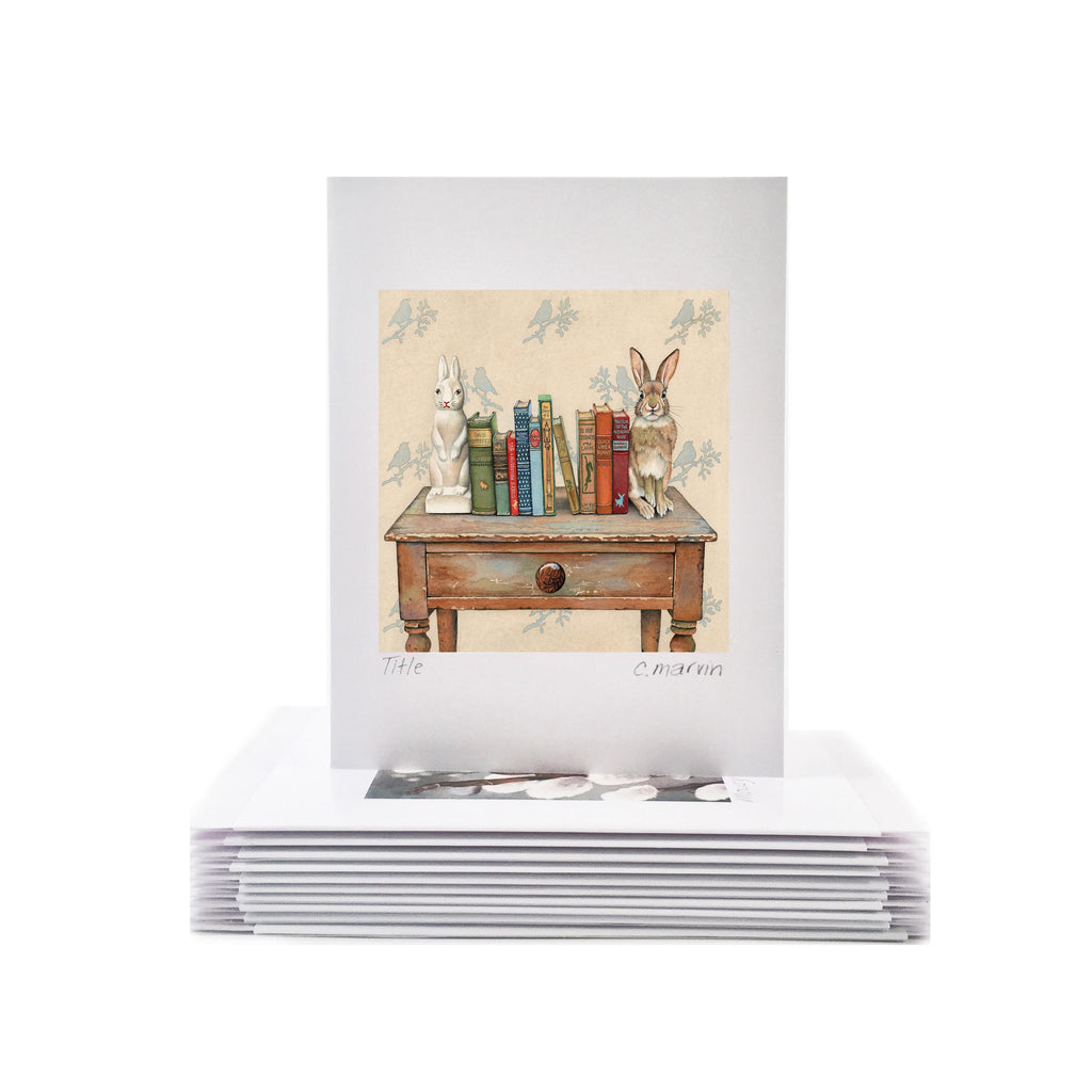 art card set showing stack of cards with cute animal paintings