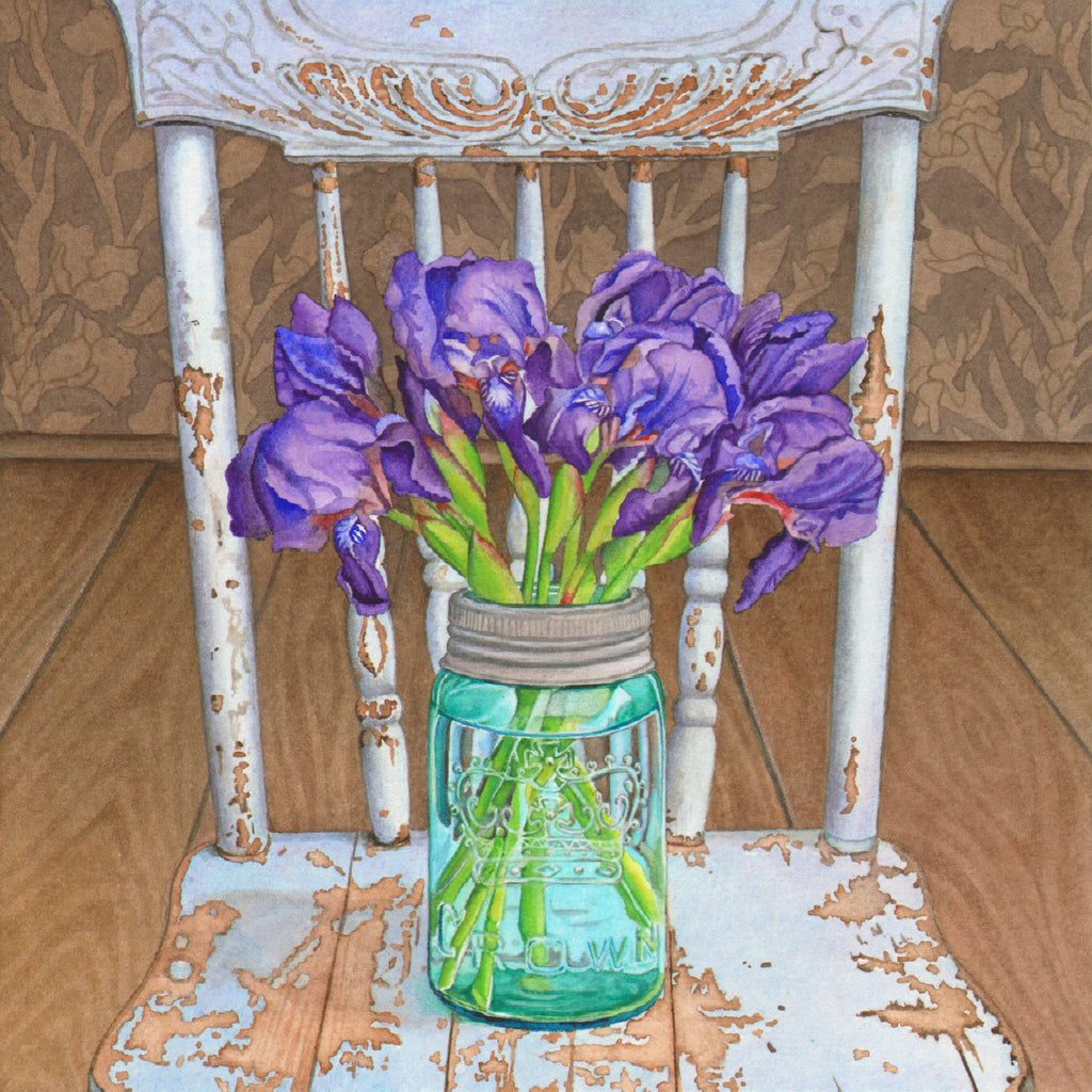 Irises on a Blue Chair